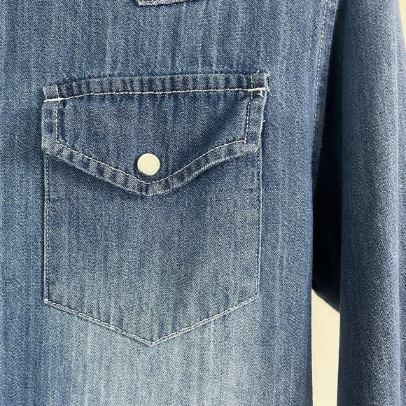 Ditch Plains Mens Denim Western Pearl Snap Cowboy Cut Shirt - Blue, Size M - Picture 5 of 10